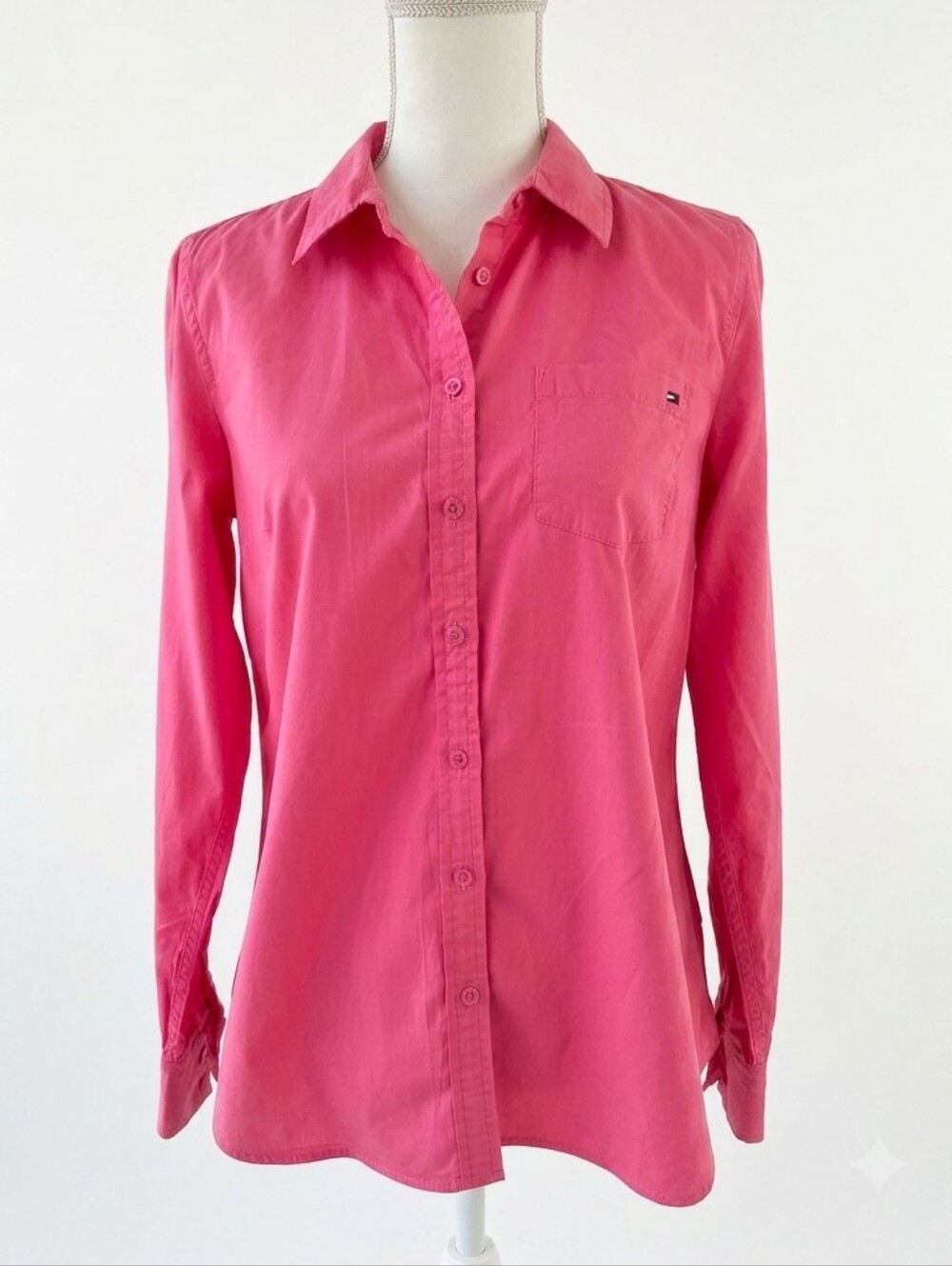 Tommy Hilfiger Women's Coral Pink Long Sleeve Button Down Shirt Medium